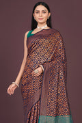 Dark Wine Banarasi Saree