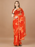 Orange Georgette Festive Wear Saree With Blouse Piecde