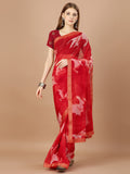 Red Georgette Festive Wear Saree With Blouse Piecde