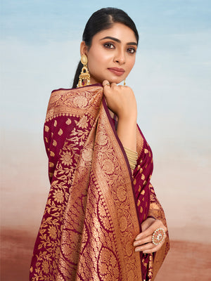 Wine Silk Saree With Blouse Piece