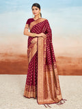 Wine Silk Saree With Blouse Piece