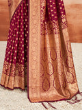 Wine Silk Saree With Blouse Piece