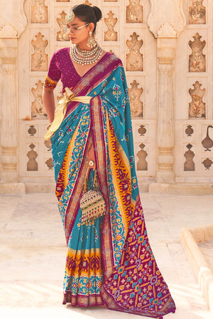 Cyan Blue Patola Saree