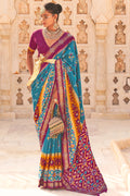 Cyan Blue Patola Saree