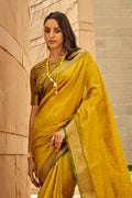 Yellow Banarasi Patola Silk Saree With Blouse Piece