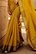 Yellow Banarasi Patola Silk Saree With Blouse Piece