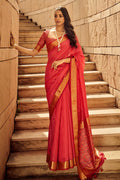 Red Banarasi Patola Silk Saree With Blouse Piece