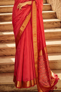 Red Banarasi Patola Silk Saree With Blouse Piece