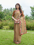 Beige Silk Blend Festive Saree With Blouse Piece