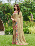 Cream Silk Blend Festive Saree With Blouse Piece