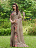 Grey Silk Blend Festive Saree With Blouse Piece