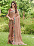 Peach Silk Blend Festive Saree With Blouse Piece