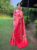 Pink Paithani Silk Saree With Blouse Piece