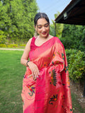 Pink Paithani Silk Saree With Blouse Piece