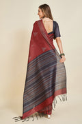 Maroon Silk  Geometric Woven Design Saree