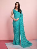 Teal Chiffon Festive Saree With Blouse Piece