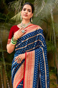 Blue Banarasi Silk Saree With Blouse Piece