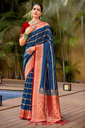 Blue Banarasi Silk Saree With Blouse Piece