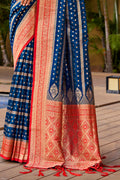 Blue Banarasi Silk Saree With Blouse Piece