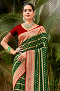 Green Banarasi Silk Saree With Blouse Piece