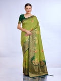 Green Pure Silk Saree With Blouse Piece