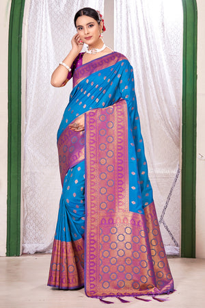 Soft Kanchipuram Paithani Silk Saree with zari weaving work dvz0003750 -  Dvanza.com