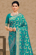 Teal Green Banarasi saree