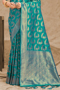 Teal Green Banarasi saree