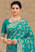 Teal Green Banarasi saree