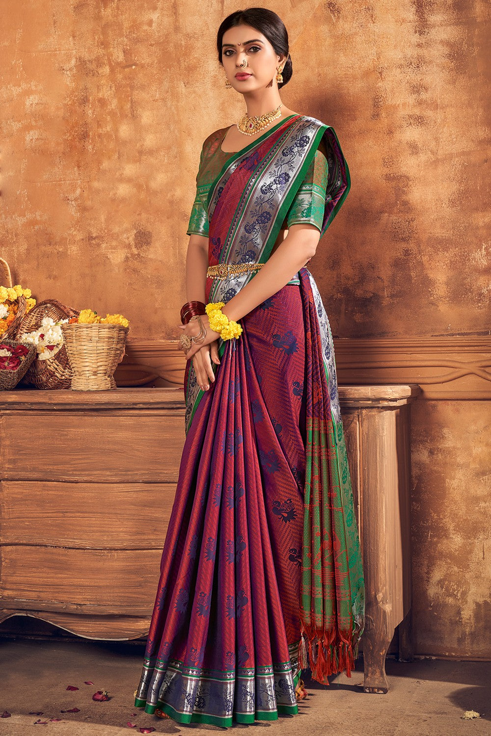 Buy Cobalt Blue Khan Saree online-Karagiri