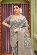 Coin Grey Linen Saree