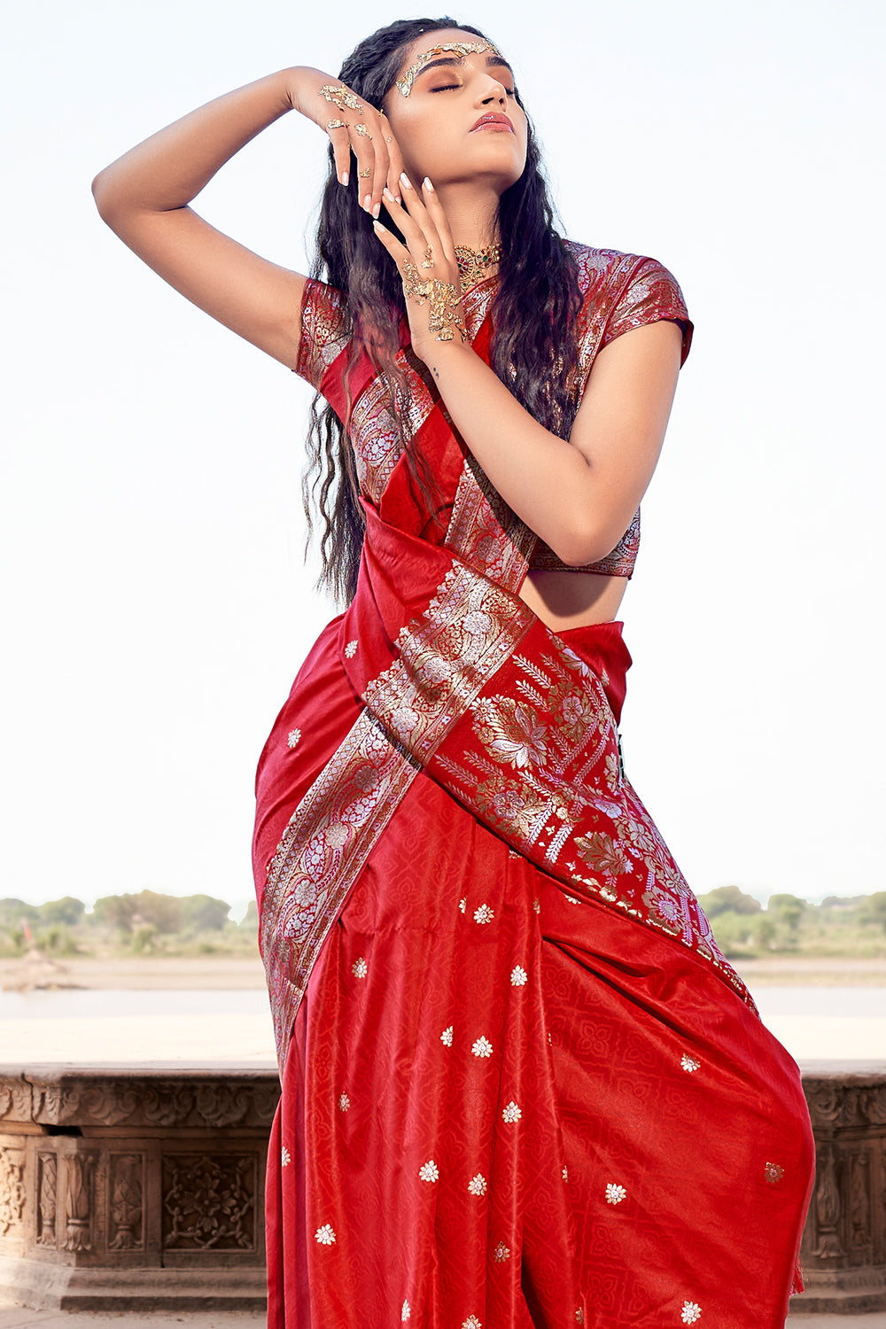 Crimson Red Woven Art Silk Saree 5696SR04