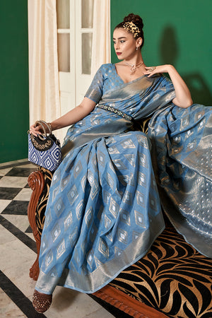 Sky Blue Cotton Saree