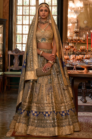 Army Green Silk Lehenga Choli