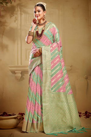 Green And Pink Linen Saree