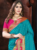 Sky Blue Silk Saree With Blouse Piece