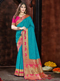 Sky Blue Silk Saree With Blouse Piece