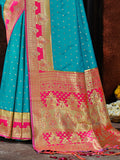 Sky Blue Silk Saree With Blouse Piece