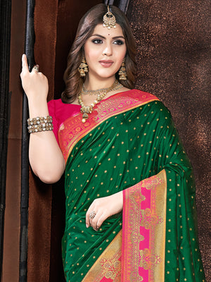 Olive Green Silk Saree With Blouse Piece