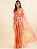 Peach Chiffon Party Wear Saree With Blouse Piece