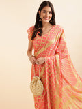 Peach Chiffon Party Wear Saree With Blouse Piece