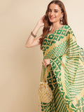 Green Chiffon Party Wear Saree With Blouse Piece