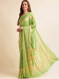 Green Chiffon Party Wear Saree With Blouse Piece