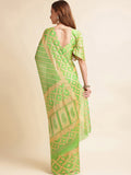 Green Chiffon Party Wear Saree With Blouse Piece