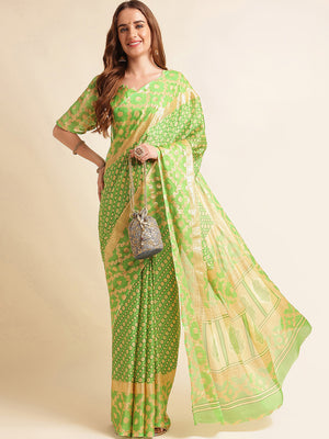 Green Chiffon Party Wear Saree With Blouse Piece