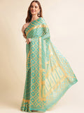 Teal Chiffon Party Wear Saree With Blouse Piece