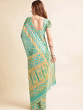 Teal Chiffon Party Wear Saree With Blouse Piece