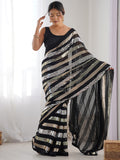 Black Georgette Embellished Sequined Saree Saree With Blouse Piece