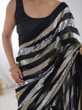 Black Georgette Embellished Sequined Saree Saree With Blouse Piece