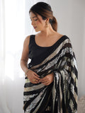 Black Georgette Embellished Sequined Saree Saree With Blouse Piece